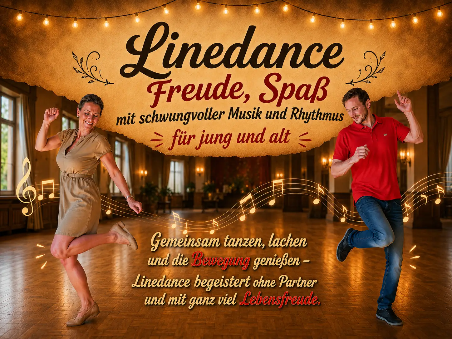 Anfängerinnen und Anfänger beim Line Dance Kurs in Graz
