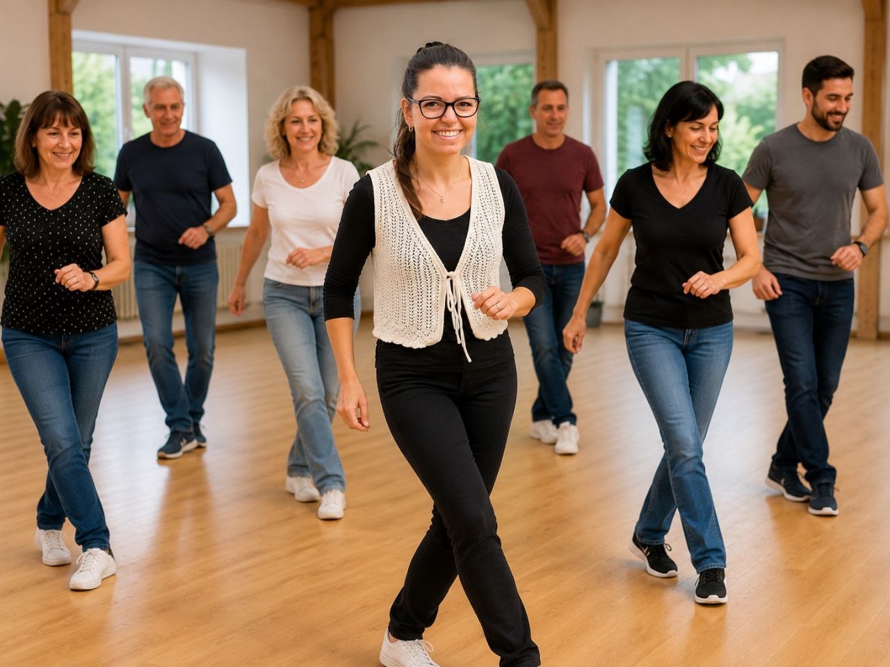 Line Dance Schritte für Anfänger im Kursraum